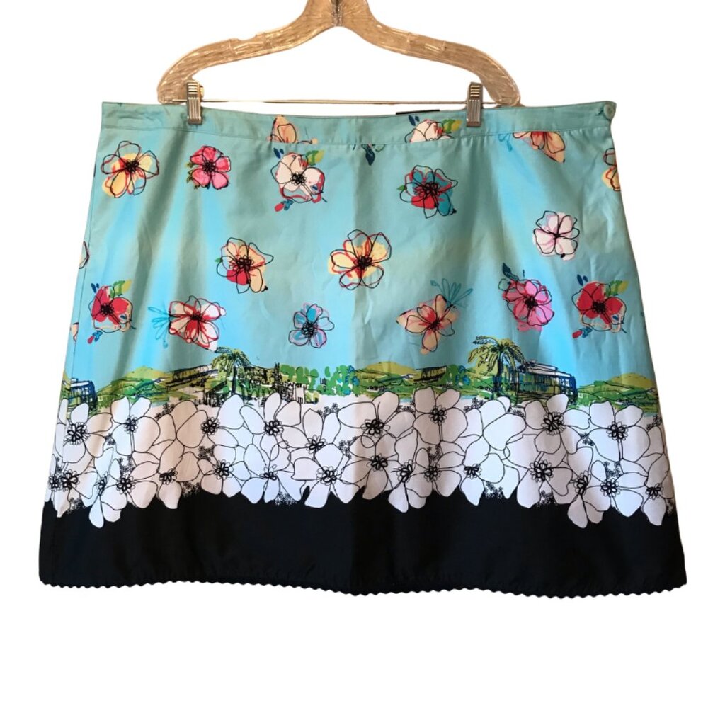 George Womens Plus Scenic Floral Cotton Skirt Size 24W